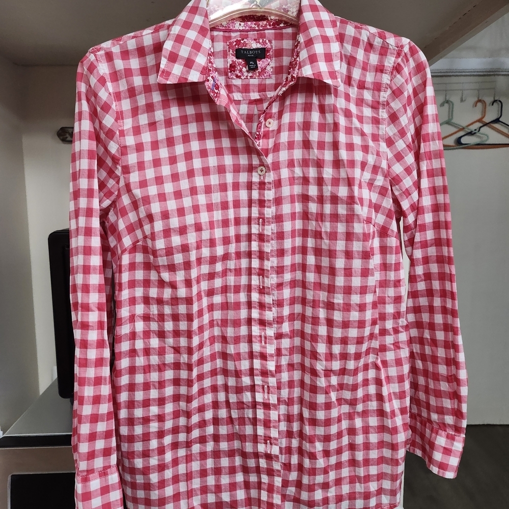Talbots Red and White Checkered Button Down Shirt